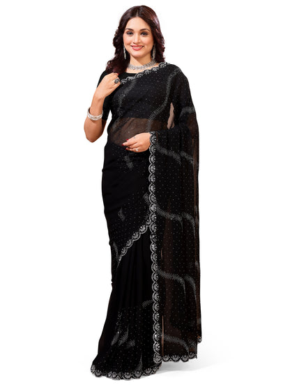 Leelavati Embroidered, Embellished Bollywood Georgette Saree (Black)