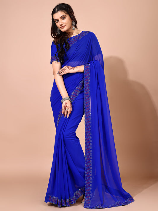 Leelavati Embellished Bollywood Chiffon Saree (Blue)