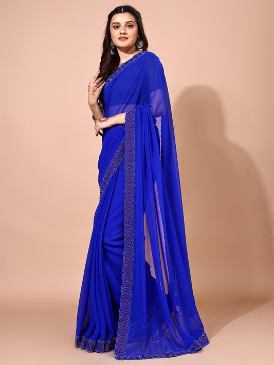 Leelavati Embellished Bollywood Chiffon Saree (Blue)