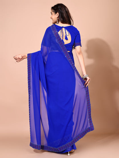 Leelavati Embellished Bollywood Chiffon Saree (Blue)