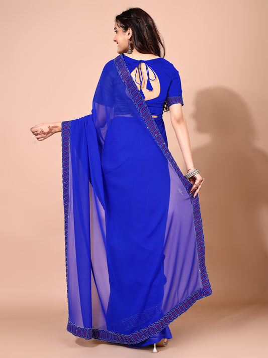 Leelavati Embellished Bollywood Chiffon Saree (Blue)