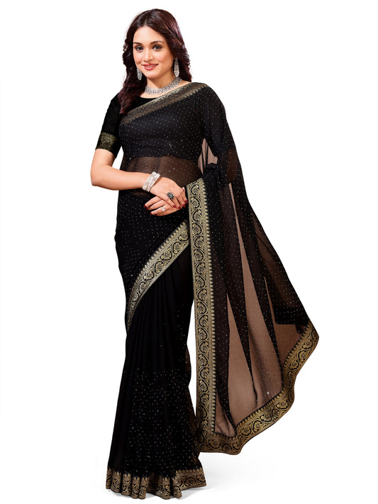 Leelavati Embroidered, Embellished Bollywood Georgette Saree (Black)