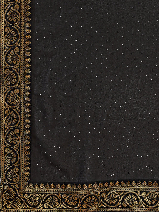 Leelavati Embroidered, Embellished Bollywood Georgette Saree (Black)