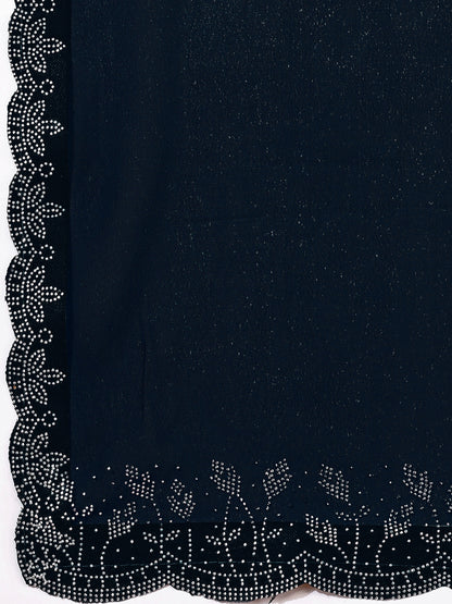 Leelavati Embellished Bollywood Chiffon Saree (Dark Blue)