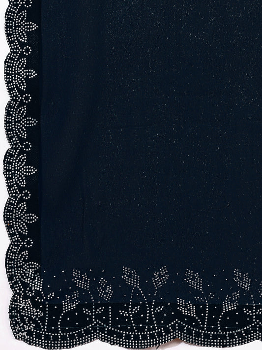 Leelavati Embellished Bollywood Chiffon Saree (Dark Blue)