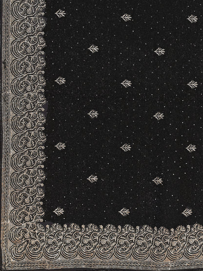 Leelavati Embroidered, Embellished, Woven Bollywood Georgette Saree (Black)