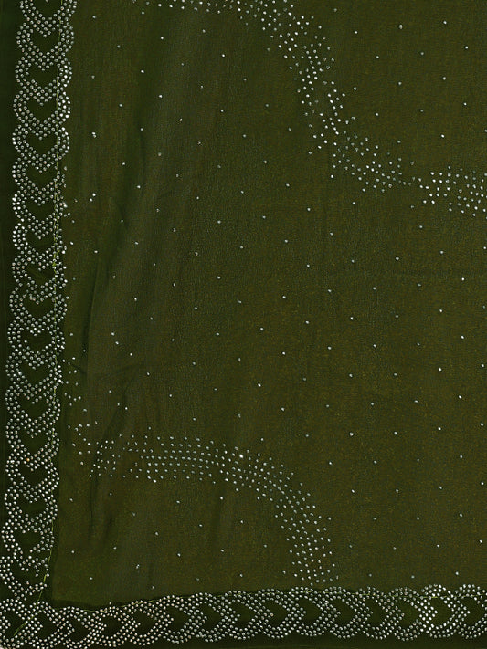 Leelavati Embroidered, Embellished Bollywood Georgette Saree (Dark Green)