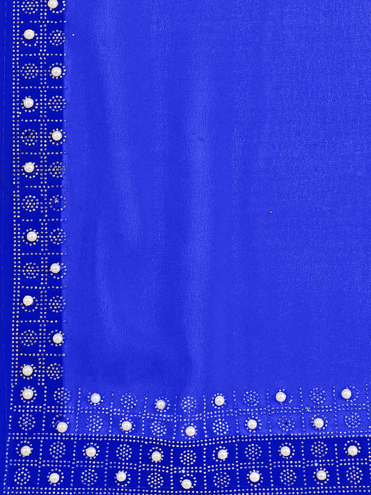 Leelavati Embroidered, Embellished Bollywood Georgette Saree (Blue)