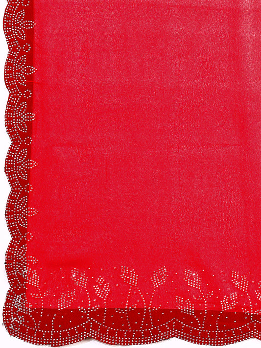 Leelavati Embellished Bollywood Chiffon Saree (Red)
