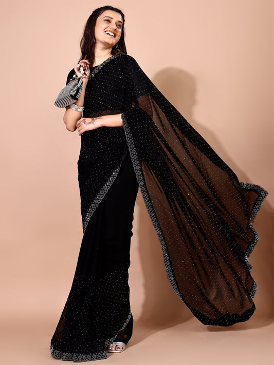 Leelavati Embellished Bollywood Chiffon Saree (Black)