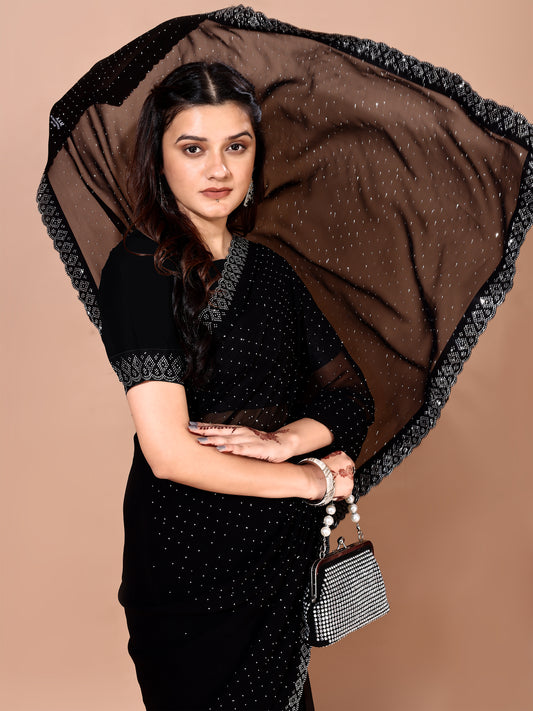 Leelavati Embellished Bollywood Chiffon Saree (Black)
