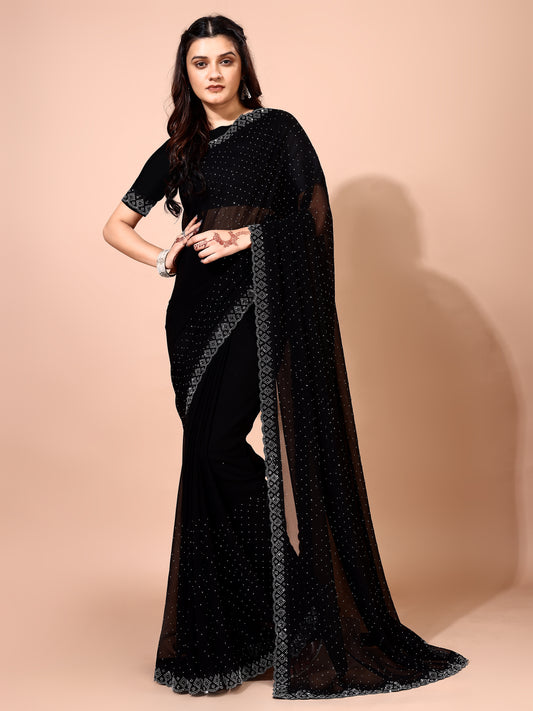 Leelavati Embellished Bollywood Chiffon Saree (Black)
