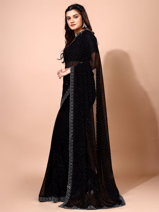 Leelavati Embellished Bollywood Chiffon Saree (Black)