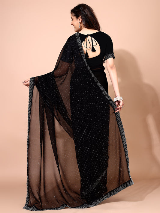 Leelavati Embellished Bollywood Chiffon Saree (Black)