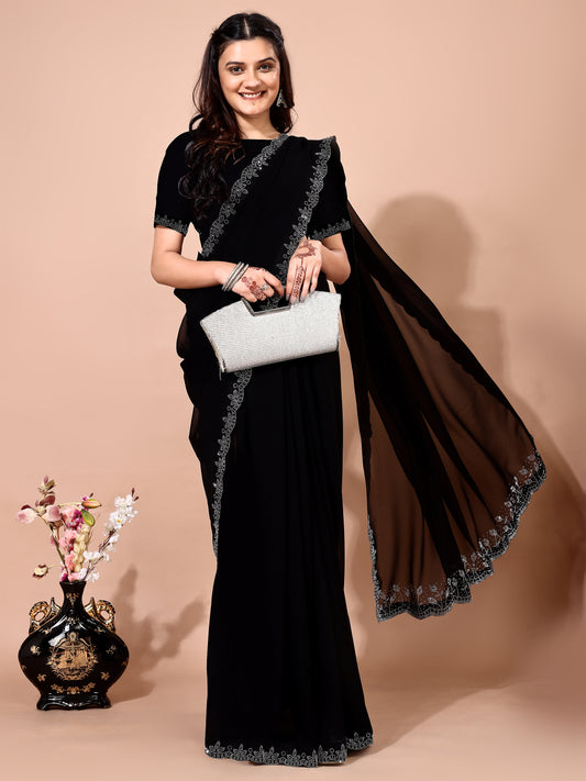 Leelavati Embellished Bollywood Chiffon Saree (Black)