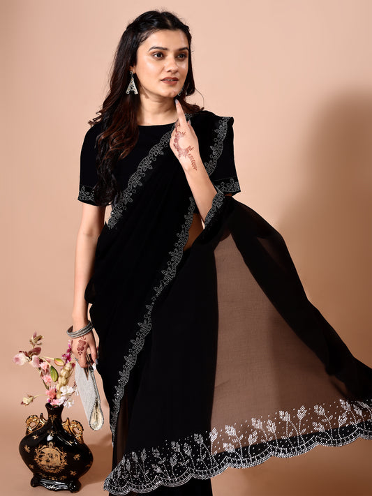 Leelavati Embellished Bollywood Chiffon Saree (Black)