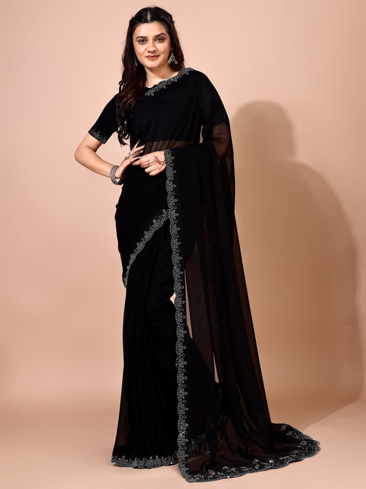 Leelavati Embellished Bollywood Chiffon Saree (Black)
