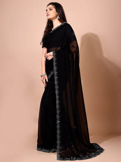 Leelavati Embellished Bollywood Chiffon Saree (Black)