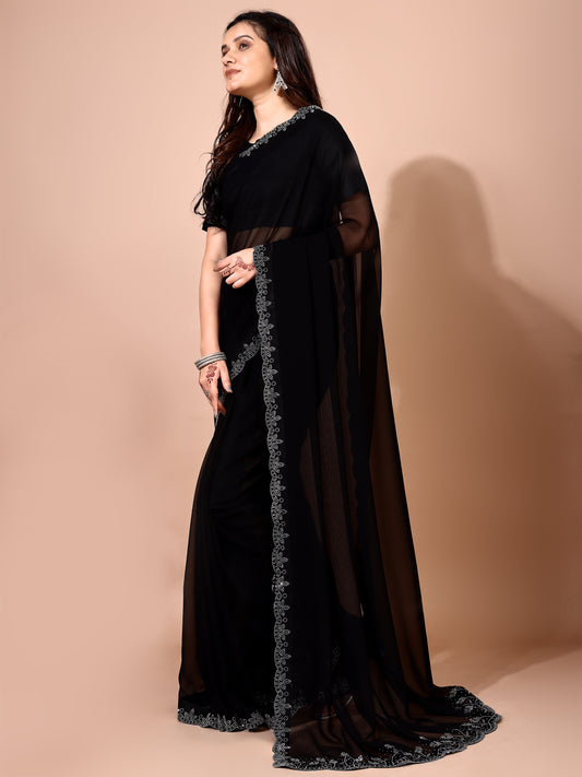 Leelavati Embellished Bollywood Chiffon Saree (Black)
