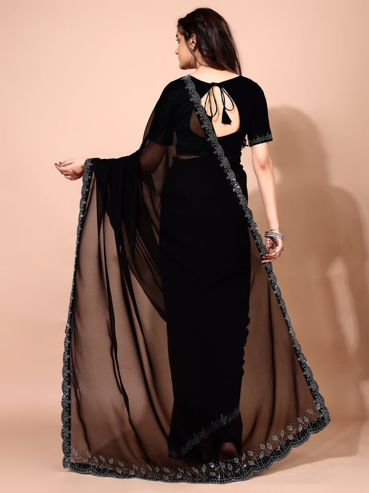 Leelavati Embellished Bollywood Chiffon Saree (Black)
