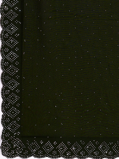Leelavati Embellished Bollywood Chiffon Saree (Dark Green)