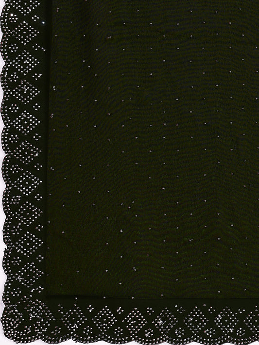 Leelavati Embellished Bollywood Chiffon Saree (Dark Green)