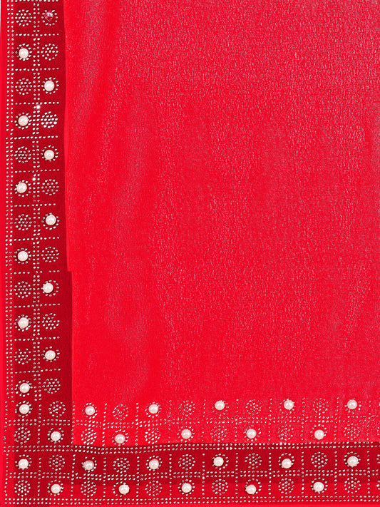 Leelavati Embellished, Embroidered Bollywood Georgette Saree (Red)