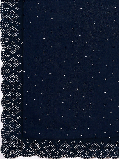 Leelavati Embellished Bollywood Chiffon Saree (Dark Blue)