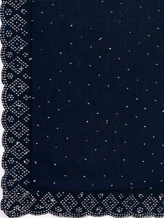 Leelavati Embellished Bollywood Chiffon Saree (Dark Blue)