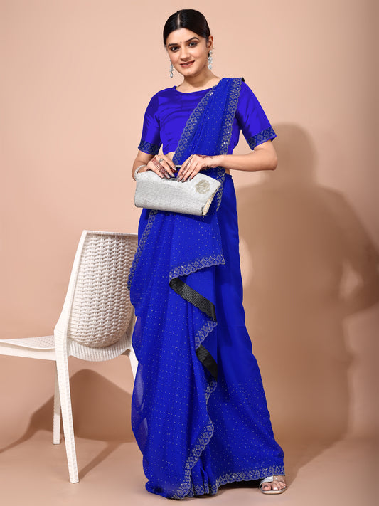 Leelavati Embellished Bollywood Chiffon Saree (Blue)