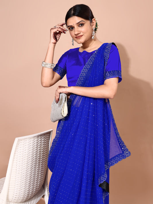 Leelavati Embellished Bollywood Chiffon Saree (Blue)