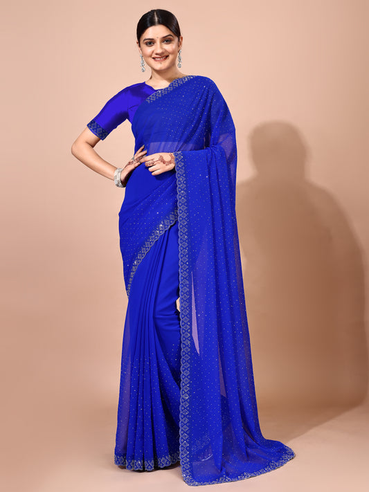 Leelavati Embellished Bollywood Chiffon Saree (Blue)