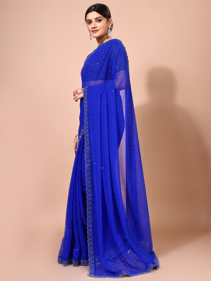 Leelavati Embellished Bollywood Chiffon Saree (Blue)