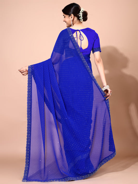 Leelavati Embellished Bollywood Chiffon Saree (Blue)