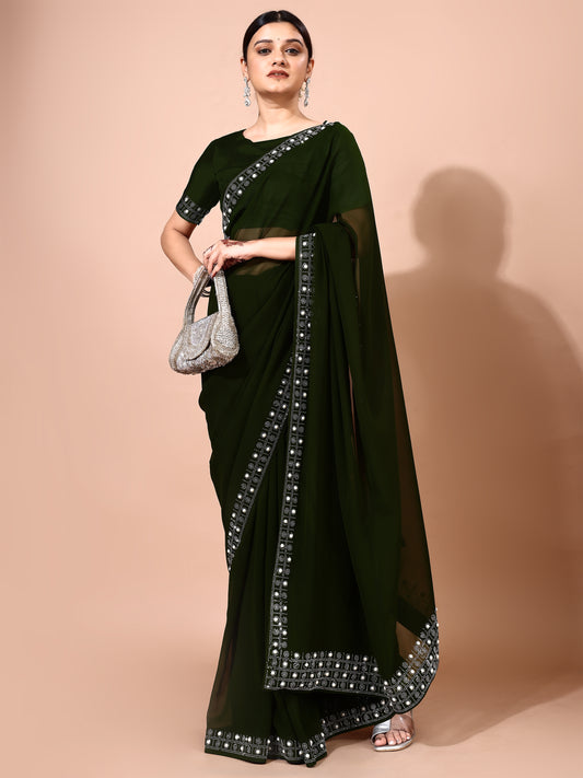 Leelavati Embellished Bollywood Chiffon Saree (Green)
