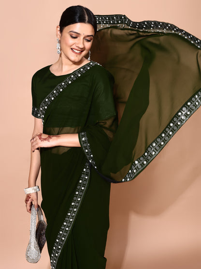 Leelavati Embellished Bollywood Chiffon Saree (Green)