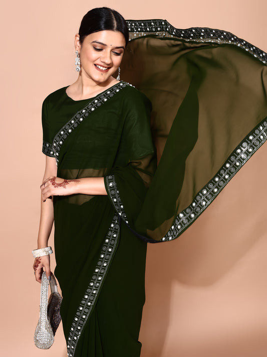 Leelavati Embellished Bollywood Chiffon Saree (Green)