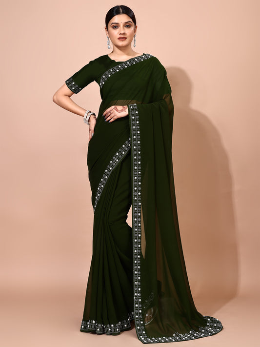 Leelavati Embellished Bollywood Chiffon Saree (Green)