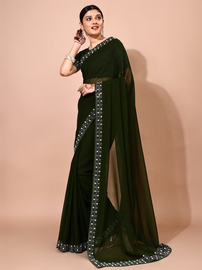 Leelavati Embellished Bollywood Chiffon Saree (Green)