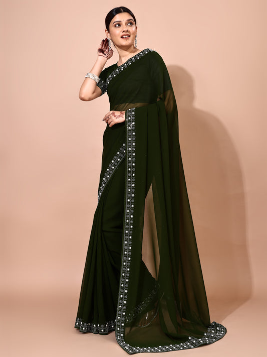 Leelavati Embellished Bollywood Chiffon Saree (Green)