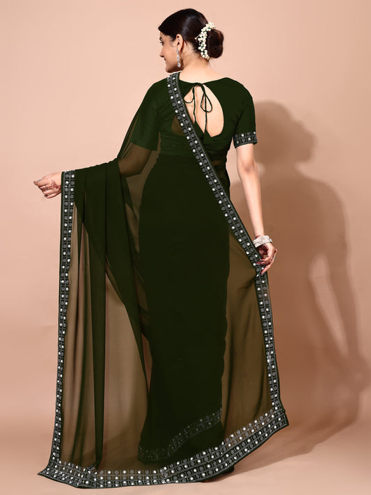 Leelavati Embellished Bollywood Chiffon Saree (Green)