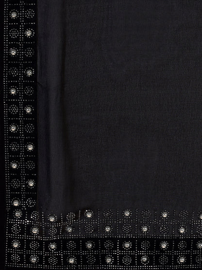 Leelavati Embroidered, Embellished Bollywood Georgette Saree (Black)