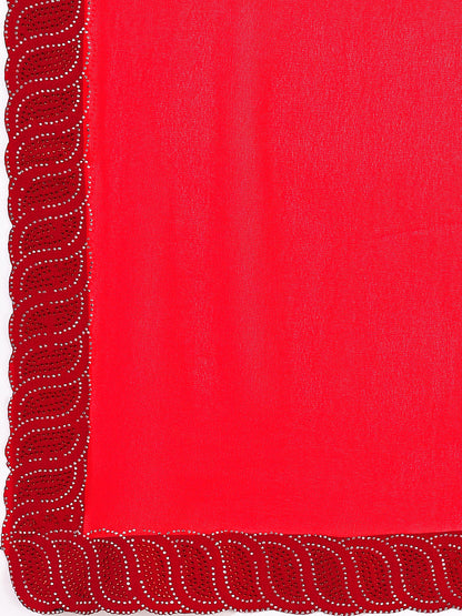 Leelavati Embellished Bollywood Chiffon Saree (Red)