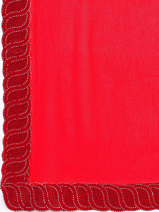Leelavati Embellished Bollywood Chiffon Saree (Red)