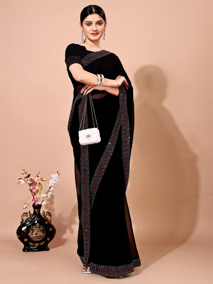 Leelavati Embellished Bollywood Chiffon Saree (Black)