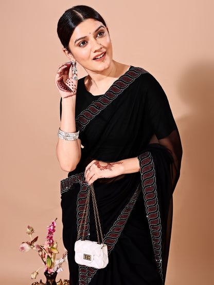 Leelavati Embellished Bollywood Chiffon Saree (Black)