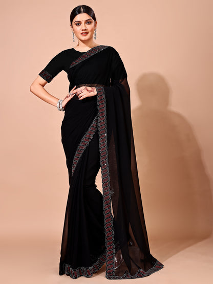 Leelavati Embellished Bollywood Chiffon Saree (Black)