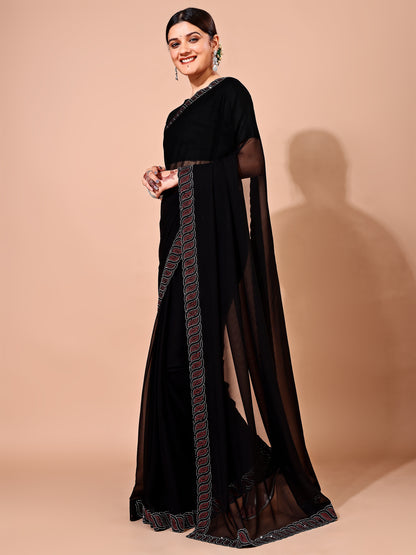 Leelavati Embellished Bollywood Chiffon Saree (Black)