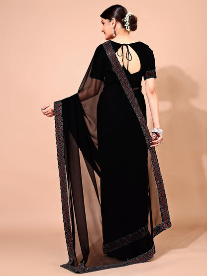 Leelavati Embellished Bollywood Chiffon Saree (Black)