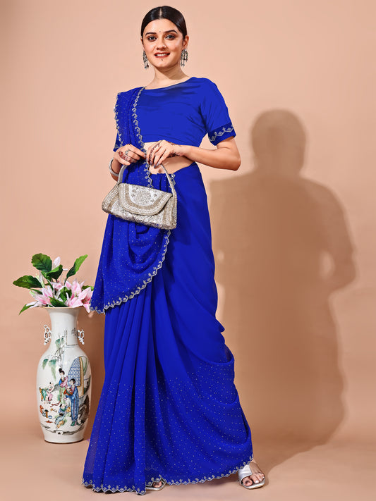Leelavati Embellished Bollywood Chiffon Saree (Blue)